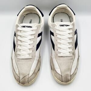 Tretorn Rawlins White & Blue Canvas Suede Leather Trim Sneakers Women's Size 8.5